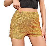 PengFaXin Shorts à taille élastique haute pour femmes avec paillettes et sequins - Idéal pour une sortie nocturne et une fête, jaune, S