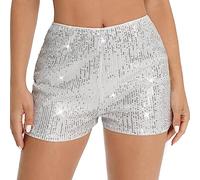 PengFaXin Shorts à taille élastique haute pour femmes avec paillettes et sequins - Idéal pour une sortie nocturne et une fête, blanc, L
