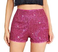 PengFaXin Shorts à taille élastique haute pour femmes avec paillettes et sequins - Idéal pour une sortie nocturne et une fête, rose, L
