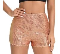 PengFaXin Shorts à taille élastique haute pour femmes avec paillettes et sequins - Idéal pour une sortie nocturne et une fête, champagne, XL
