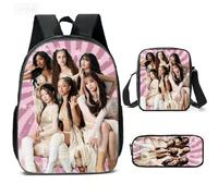 Penggen KATSEYE Lot de 3 sacs à dos d'écolier de 40,6 cm avec bandoulière et trousse, imprimé intégral, K-Pop pour enfants et adolescents, sac à dos double épaule pour l'école, les loisirs, 14, De
