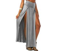PengGeng Femme Jupe Longue Fendue Élégant Maxi Jupe Plage Vacances Side Split Jupes Longues Gris M