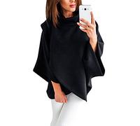 penggengA Femme Col Haut Châle Cape Faux Fourrure À La Mode Poncho Hiver Blouson Courte Chaud Noir L