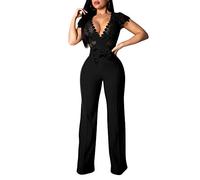 PengGengA Femme Dentelle Plage Été Deep V Romper Jumpsuit Manche Casual Chic Combinaisons De Soirée Noir L
