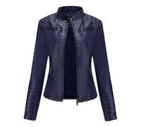 PengGengA Femme Veste en Cuir PU Bombers Aviateur Moto Blouson Simili Cuir Biker Zippé Casual - Bleu foncé, M