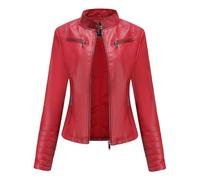 PengGengA Femme Veste en Cuir PU Bombers Aviateur Moto Blouson Simili Cuir Biker Zippé Casual - Rouge, S