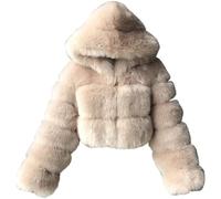 PengGengA Femmes Manteau en Fausse Fourrure Cardigan en Cheveux Synthétiques Manteau en Peluche à Capuche Veste Couleur Unie Shaggy - Beige, M