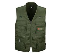PengGengA Hommes Gilets de Plein air Veste sans manches Multi-Poches Veste de Sport Journaliste pour Camping, Voyage, Photographie, Pêche - Vert armée, 5XL