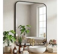 PengGengA Miroir Mural Rectangulaire, Miroir Moderne avec Cadre en Alliage d'aluminium, Coins Arrondis, pour Salle de Bain Entrée Couloir Penderie et Salon - Noir, 60x90cm