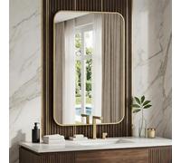 PengGengA Miroir Mural Rectangulaire, Miroir Moderne avec Cadre en Alliage d'aluminium, Coins Arrondis, pour Salle de Bain Entrée Couloir Penderie et Salon - Or, 60x90cm