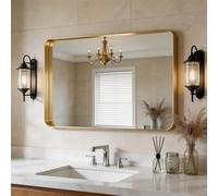 PengGengA Miroir Mural Rectangulaire Moderne, Cadre Profond en Alliage d’Aluminium avec Coins Arrondis, pour Salle de Bain Entrée Couloir Penderie Salon - Or, 60x90cm
