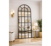 PengGengA Miroir sur Pied avec Support en métal Style Fenêtre en Verre Miroir Mural Arqué pour Salon, Chambre, Dressing, Salle de Bain, Couloir - Noir, 165x60cm | 65" L x 24" W