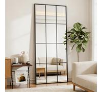 PengGengA Miroir sur Pied avec Support en métal Style Fenêtre en Verre Miroir Mural Rectangulaire pour Salon, Chambre, Dressing, Salle de Bain, Couloir - Noir, 165x60cm | 65" L x 24" W