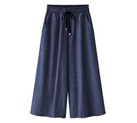 PengGengA Pantalon Taille Haute Femmes Palazzo Jambe Large Casual Droit Pantacourt Grande Taille 7Bleu Foncé 4XL