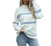 PengGengA Pull de Noël pour Femme Pulls en Tricot Jacquard à Motif Flocon de Neige Sweater Chaud à Col Rond Décontracté Élégant - Bleu, L