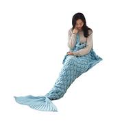 PengGengA Queue De Sirene Couverture, Queue de Poisson Sirène Sac de Couchage, Motif écailles de Poisson Canapé Couverture, Couette en Microfibre pour Adultes et Enfants (Bleu Ciel, 60 * 140CM)