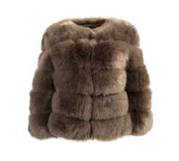 PengGengA Veste en Fausse Fourrure pour Femmes Manche Longue Col Rond Chaud Manteau avec Fermeture à Crochets (Marron Foncé, XXL)