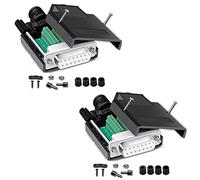 PENGLIN DB15 Lot de 2 adaptateurs série femelles sans soudure RS232 D-SUB 16 mm fin 15 broches port sans soudure Connecteur avec accessoires de boîtier