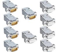 PENGLIN Lot de 10 connecteurs série DB9 mâle femelle RS232 D-SUB - Connecteurs plaqués or RS232 - Adaptateur de soudure à 9 broches avec capuchons en plastique, manchon de décharge de traction et vis