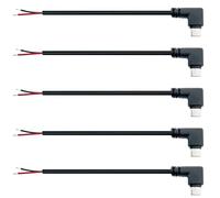PENGLIN Lot de 5 câbles USB type C 2 Core Pigtail à angle droit de 25 cm pour bricolage, 3 A, 5 V, connecteur USB-C 90 ° vers 2 broches Bare Wire Open End