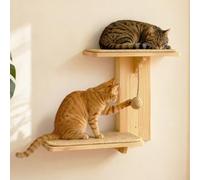 Pengrud Étagère Chat Murale 2 Niveaux en Bois pour Grimper | Plateforme Féline Suspendue, Support 25 kg, Bois de Pin Massif avec Sisal, Espace Détente pour Animaux, Installation Facile