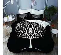 PENGTU Parure de lit Adulte,Housse de Couette,Silhouette d'arbre Automne Noir et Blanc Gondor Seigneur de l'anneau Dessin de Branches,1 Housse de Couette 140 x 200cm + 2 Taies d'Oreillers 50 * 75 CM