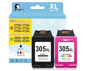 Penguin 305XL Cartouche pour HP 305 DeskJet 2820e 2800e 2810e 2822e 2821e 2823e 4220e 4210e 4200e 4222e 4230e Envy 6432e 6032e 6020e 6420e Imprimante Cartouches Encre Remplacement 305 XL Noir Couleur
