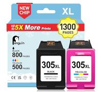 Penguin 305XL Cartouche pour HP 305 XL Noir et Couleur DeskJet 2820e 2720e | 2800e 2823e 4222e 4220e 4200e 4230e 2810e 2821e 2822e 4210e 2700 2721e 2722e 2723e 4120e Envy 6020e 6420e 6000 Imprimante
