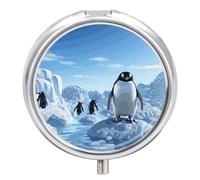 Penguin Antarctica Ice Boîte à pilules ronde de voyage portable 23 compartiments en métal pour comprimés et vitamines