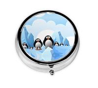 Penguin Antarctica Ice Cette petite boîte à pilules ronde imprimée est un organisateur portable de pilules et de vitamines, parfait pour les poches, les sacs à main et les voyages.