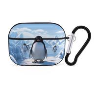 Penguin Antarctica Ice Coque pour AirPod Pro, anti-rayures en polycarbonate rigide avec porte-clés, accessoires pour AirPod Pro 2e/1ère coque pour homme et femme, style noir