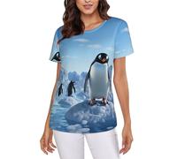 Penguin Antarctica Ice T-shirt à manches courtes pour femme Coupe classique Col rond, Noir , M