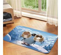 Penguin Antarctica Ice Tapis de nourriture pour chien - 30,5 x 45,7 cm - Tapis antidérapant super absorbant pour nourriture et eau - Joli tapis d'alimentation en caoutchouc à séchage rapide pour