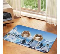 Penguin Antarctica Ice Tapis de nourriture pour chien - 40,6 x 61 cm - Antidérapant - Super absorbant - Passe au lave-vaisselle - Pour nourriture et eau - Joli tapis d'alimentation en caoutchouc à