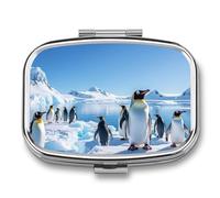 Penguin Antarctica IcePill Organiseur avec miroir, pilulier de voyage en métal à 2 compartiments pour médicaments quotidiens, design compact et artistique pour sac à main, poche ou portefeuille