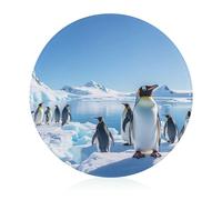 Penguin Antarctica Planche à découper ronde en verre trempé Planche à découper unique pour pizza, légumes, fruits, fromage et charcuterie