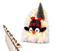 Penguin Christmas Stair Garland, Pre-Lit Snow Decor for Banister (#A) | Fluffy Artificial Snow with Plush Penguins, Lighted 5pcs Banister Display with Warm Glow, A Cozy Penguin Christmas Story