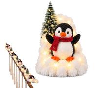 Penguin Christmas Stair Garland, Pre-Lit Snow Decor for Banister (#B) | Fluffy Artificial Snow with Plush Penguins, Lighted 5pcs Banister Display with Warm Glow, A Cozy Penguin Christmas Story