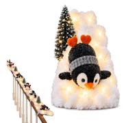 Penguin Christmas Stair Garland, Pre-Lit Snow Decor for Banister (#C) | Fluffy Artificial Snow with Plush Penguins, Lighted 5pcs Banister Display with Warm Glow, A Cozy Penguin Christmas Story