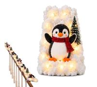 Penguin Christmas Stair Garland, Pre-Lit Snow Decor for Banister (#D) | Fluffy Artificial Snow with Plush Penguins, Lighted 5pcs Banister Display with Warm Glow, A Cozy Penguin Christmas Story