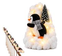 Penguin Christmas Stair Garland, Pre-Lit Snow Decor for Banister (#E) | Fluffy Artificial Snow with Plush Penguins, Lighted 5pcs Banister Display with Warm Glow, A Cozy Penguin Christmas Story