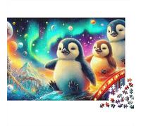 Penguin Couple 1000 Piece Recycled Cardboard Art de Nuit Aurora Jigsaw Puzzle Set Adult Jigsaws Brain Training Educational Game Home Gift for Puzzle Fans 38x26cm/1000pcs