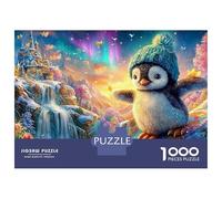 Penguin dans Un Village de Noël enneigé Puzzle De 1000 Pièces Penguin Mignon Parfait pour Les Soirées De Jeux, Adultes Et Enfants 38x26cm/1000pcs