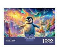 Penguin dans Un Village Hivernal Magique Puzzle De 1000 Pièces Penguin Mignon Élément Essentiel pour Les Soirées De Jeux en Famille, Adultes Et Enfants 52x38cm/1000pcs