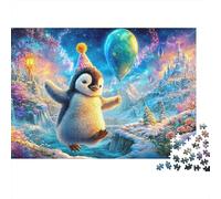 Penguin de fête avec Ballon et Chapeau Puzzle De 1000 Pièces Penguin Mignon Cadeau d'anniversaire Parfait pour Enfants Et Adultes 70x50cm/1000pcs