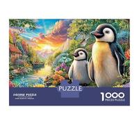 Penguin Duo Puzzle 1000 Pièces Adultes Et Enfants Dès 14 Ans Pingouins dans Une scène Florale vibrante Puzzle Classique Jouets De Jeu Stimulants Détente & Relaxation 52x38cm/1000pcs