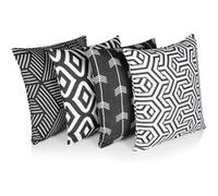 Penguin Home® 100% Coton Décoration Double Face Housses Carré avec Fermeture Éclair Invisible 4-Pièce Set, 45 cm Longueur x 45 cm Largeur, Motif Noir/Blanc Le noir