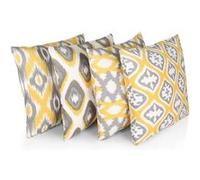 Penguin Home 3443 Lot de 4 Housses de Coussin carrées décoratives Double Face 100% Coton avec Fermeture éclair Invisible 45 x 45 x 1 cm, Jaune, 45 X45 X1 cm