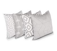 Penguin Home® 100% Coton Décoration Double Face Housses Carré avec Fermeture Éclair Invisible 4-Pièce Set, 45 cm Longueur x 45 cm Largeur, Mélange Gris Pâle/Blanc Gris