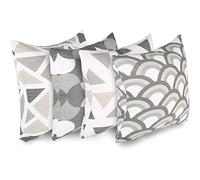 Penguin Home 3432 Lot de 4 Housses de Coussin carrées décoratives Double Face 100% Coton avec Fermeture éclair Invisible 45 x 45 x 1 cm, Gris, 45 X45 X1 cm